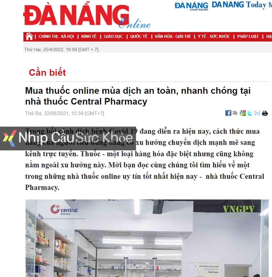 Báo Đà Nẵng: Mua thuốc online mùa dịch an toàn, nhanh chóng tại nhà thuốc Central Pharmacy