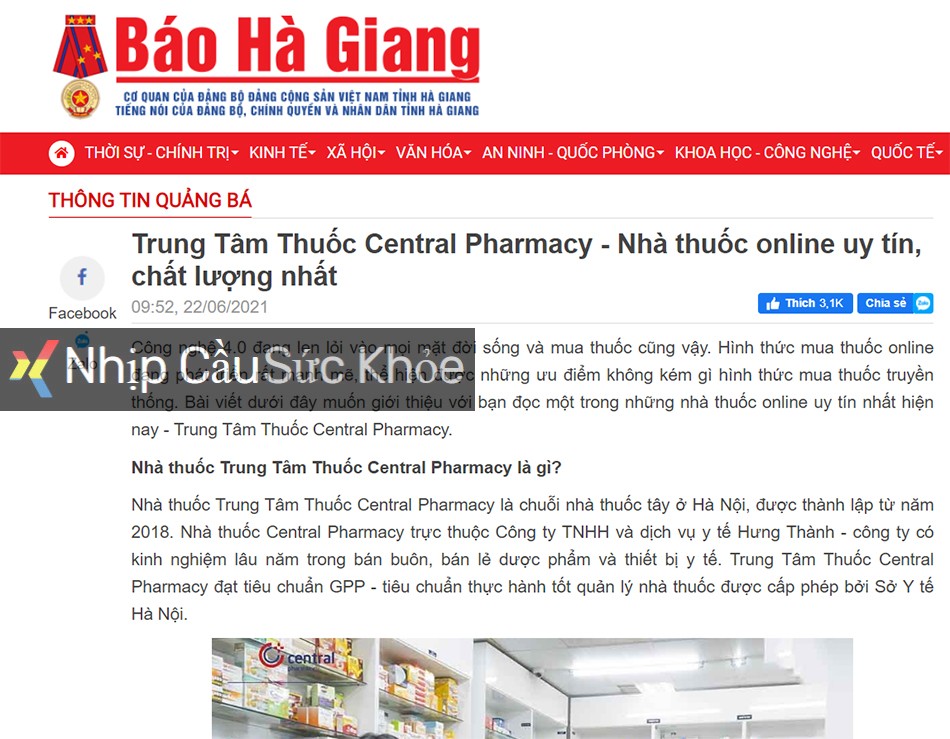 Báo Hà Giang: Trung Tâm Thuốc Central Pharmacy - Nhà thuốc online uy tín, chất lượng nhất