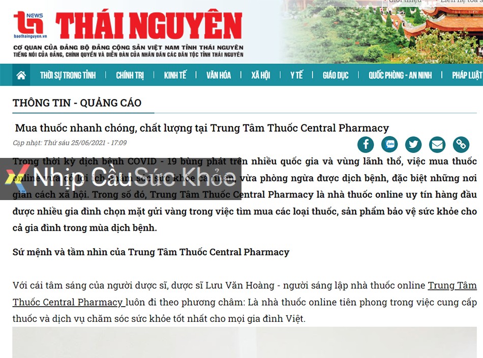 Báo Thái Nguyên: ​ Mua thuốc nhanh chóng, chất lượng tại Trung Tâm Thuốc Central Pharmacy